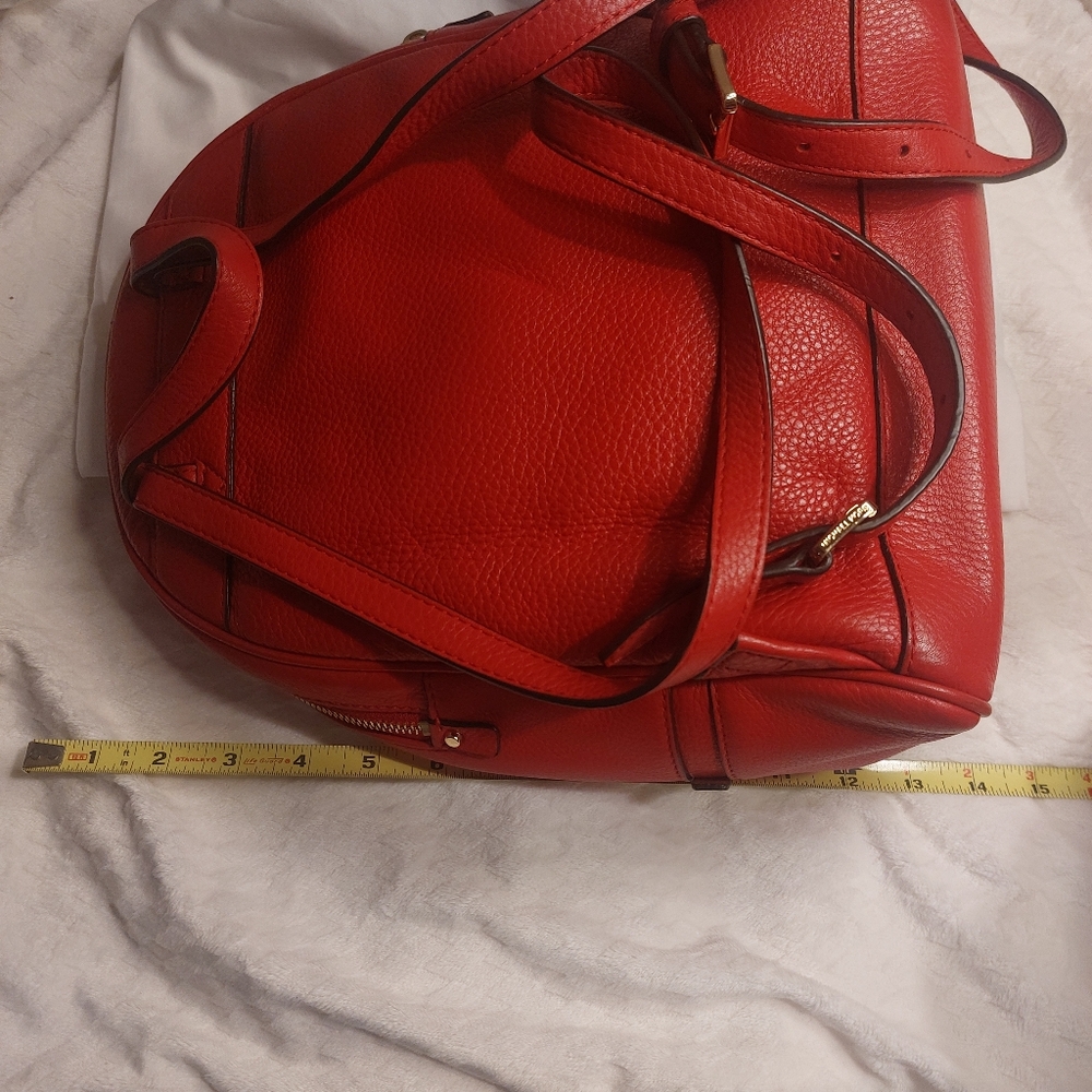 Michael Kors Red Rhea Leather Backpack - Picture 14 of 16